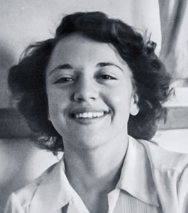 Black and white photo of woman smiling