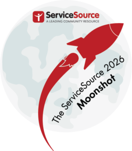 Graphic of rocket and moon with text The ServiceSource Moonshot 2026