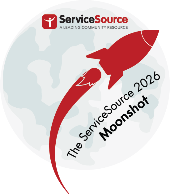 Graphic of rocket and moon with text The ServiceSource Moonshot 2026