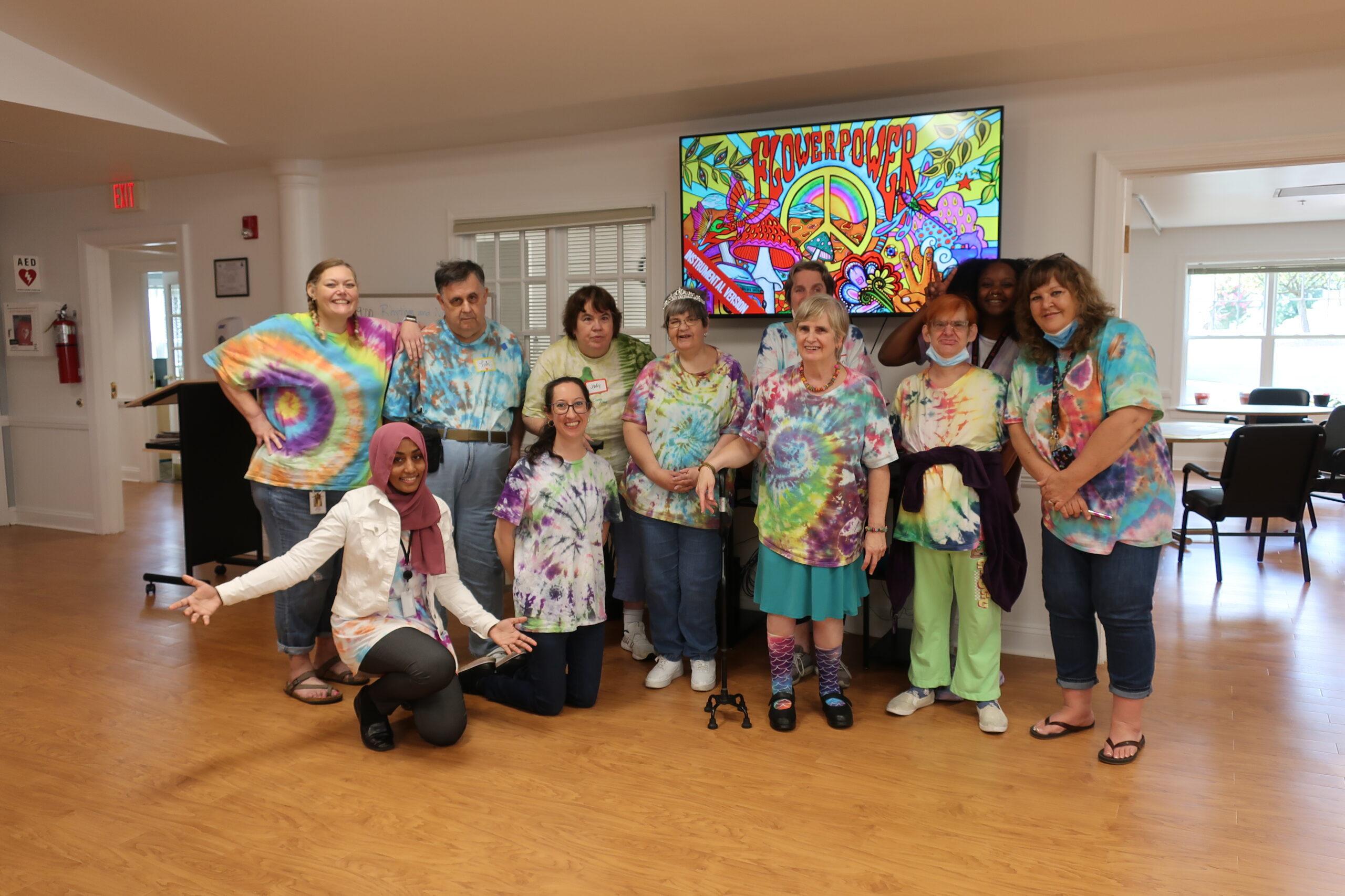 Group picture of people in dyed t-shirts