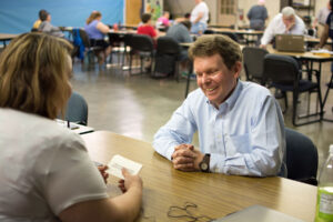 Man participating in job interview.